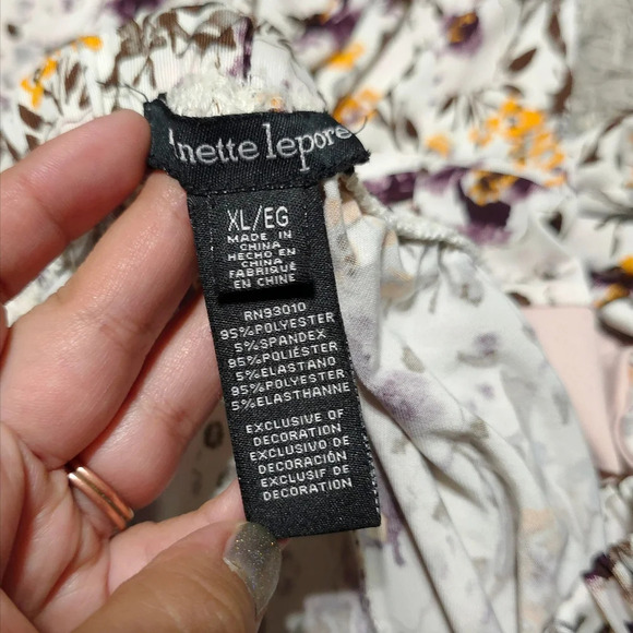 NANETTE LEPORE Floral Lightweight Elastic Waistband Pajama Pants, Pink Trim Hem - Picture 6 of 12